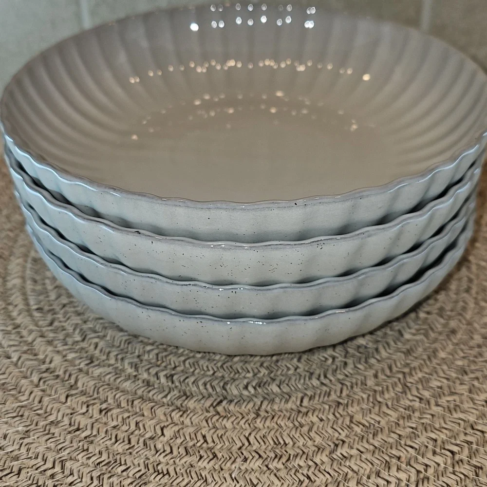 New Set Of 4 Hearth & Hand Scalloped Edge Stoneware Pasta/Grain Bowls